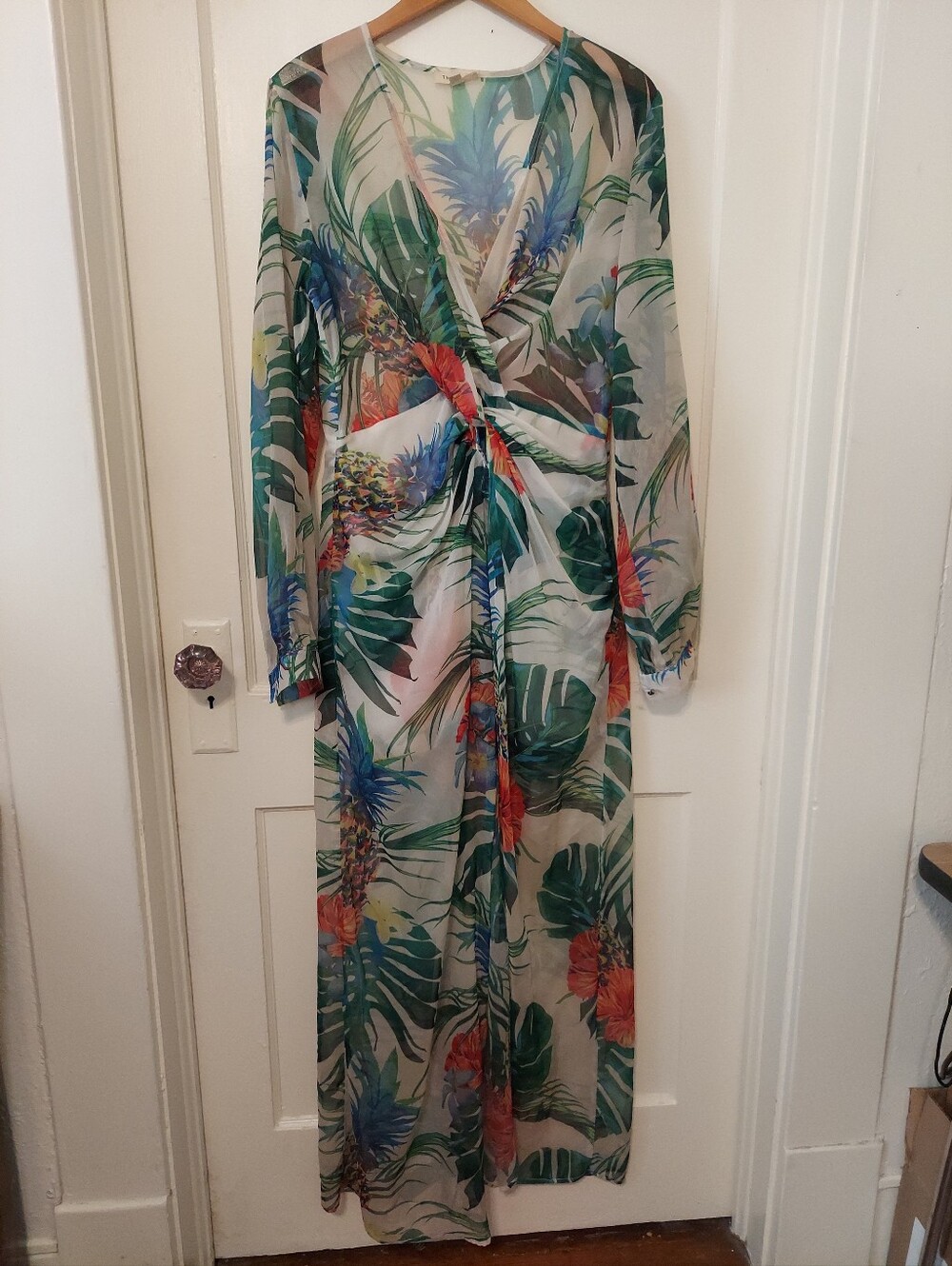 The Sang Tropical Twist Sheer Layer Dress Womens Large Maxi Resort